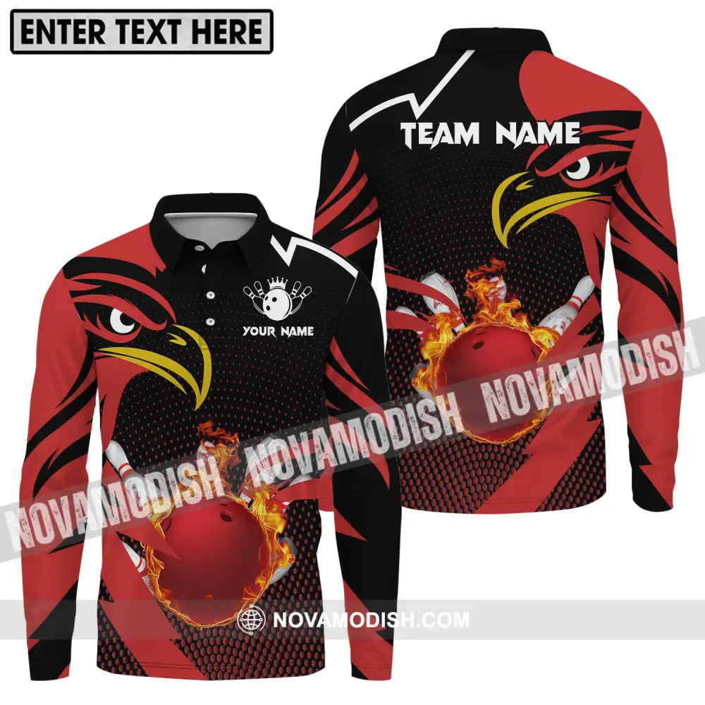 Unisex Shirt - Custom Name And Team Name Bowling Lover Shirt Red Eagle Bowling Long Sleeve Polo / S T-shirt