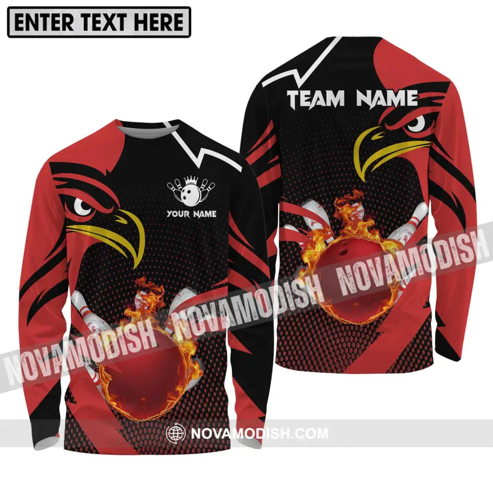 Unisex Shirt - Custom Name And Team Name Bowling Lover Shirt Red Eagle Bowling Long Sleeve Shirt / S T-shirt