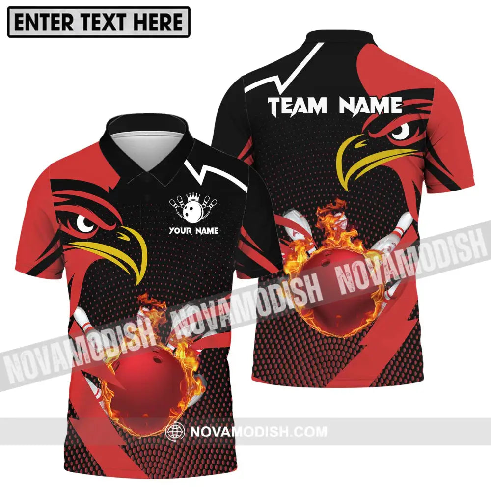 Unisex Shirt - Custom Name And Team Name Bowling Lover Shirt Red Eagle Bowling Polo Shirt / S T-shirt