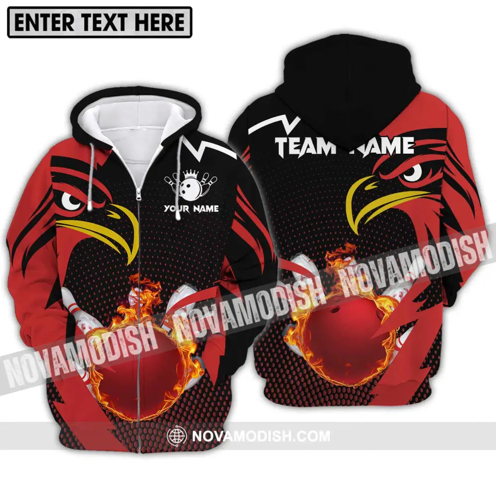 Unisex Shirt - Custom Name And Team Name Bowling Lover Shirt Red Eagle Bowling Zipper Hoodie / S T-shirt