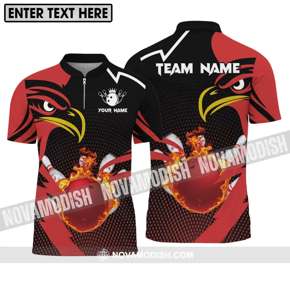 Unisex Shirt - Custom Name And Team Name Bowling Lover Shirt Red Eagle Bowling Zipper Polo Shirt / S T-shirt