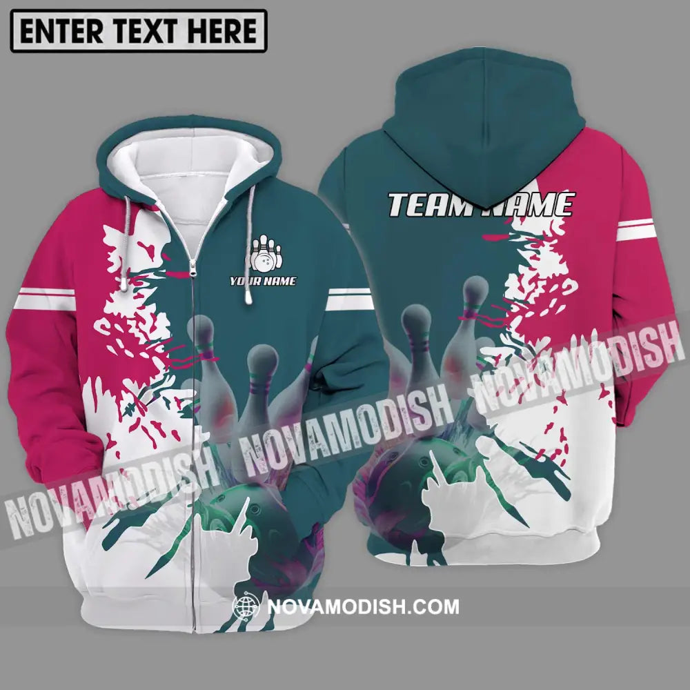 Unisex Shirt - Custom Name And Team Name Bowling Lover Shirt Zipper Hoodie / S T-shirt