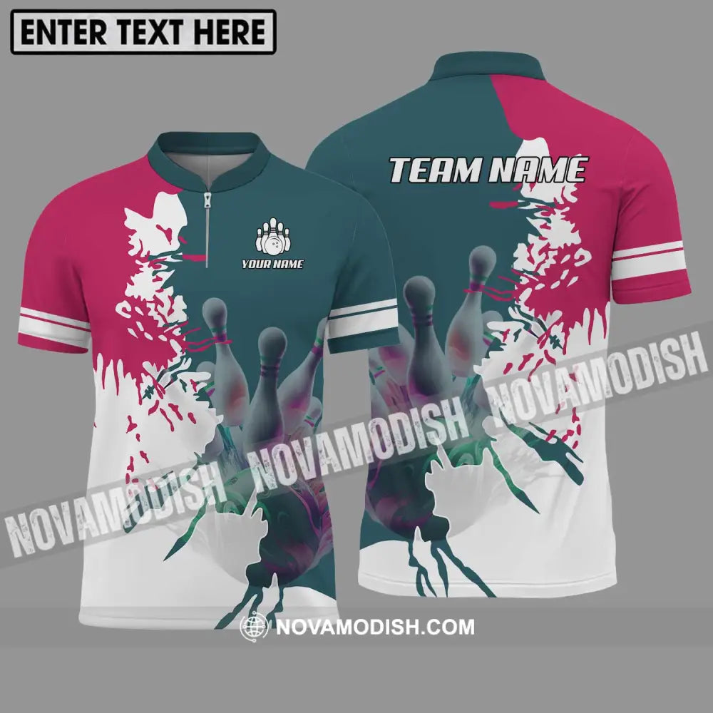 Unisex Shirt - Custom Name And Team Name Bowling Lover Shirt Zipper Polo Shirt / S T-shirt