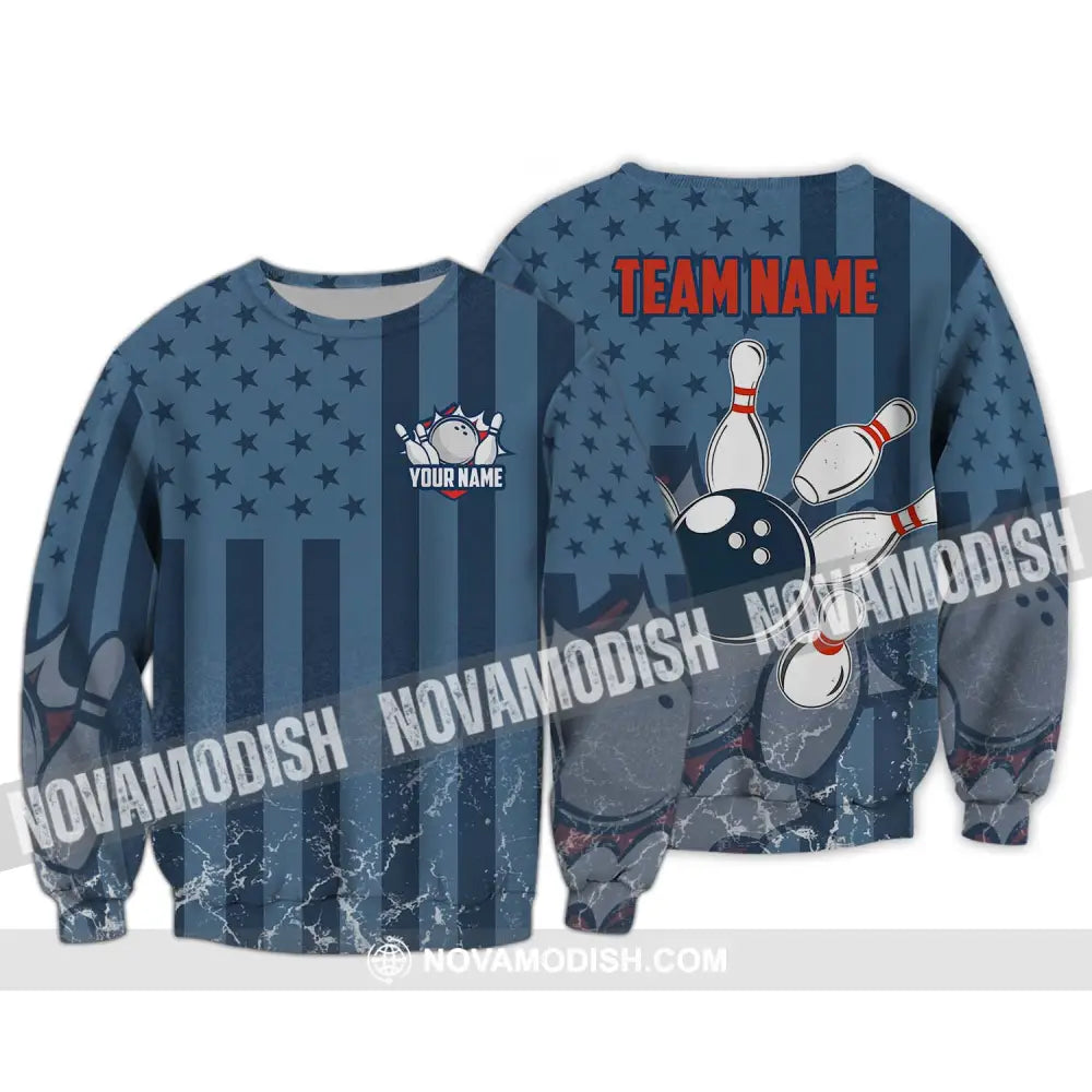 Unisex Shirt - Custom Name And Team Name Shirt Bowling Navy Ball Shirt Long Sleeve / S T-shirt