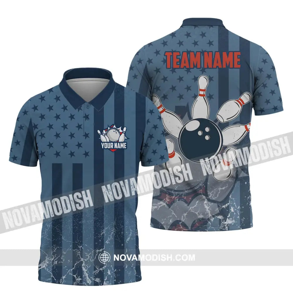Unisex Shirt - Custom Name And Team Name Shirt Bowling Navy Ball Shirt Polo Shirt / S T-shirt