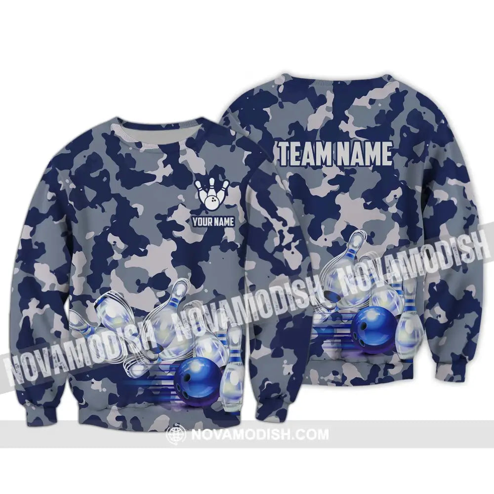 Unisex Shirt - Custom Name And Team Name Shirt Bowling Navy Pins Shirt Long Sleeve / S T-shirt