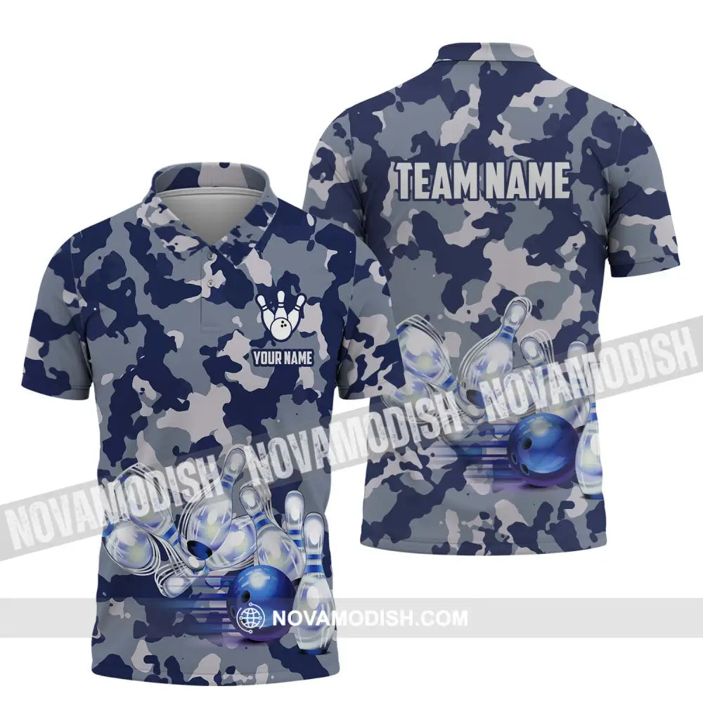 Unisex Shirt - Custom Name And Team Name Shirt Bowling Navy Pins Shirt Polo Shirt / S T-shirt
