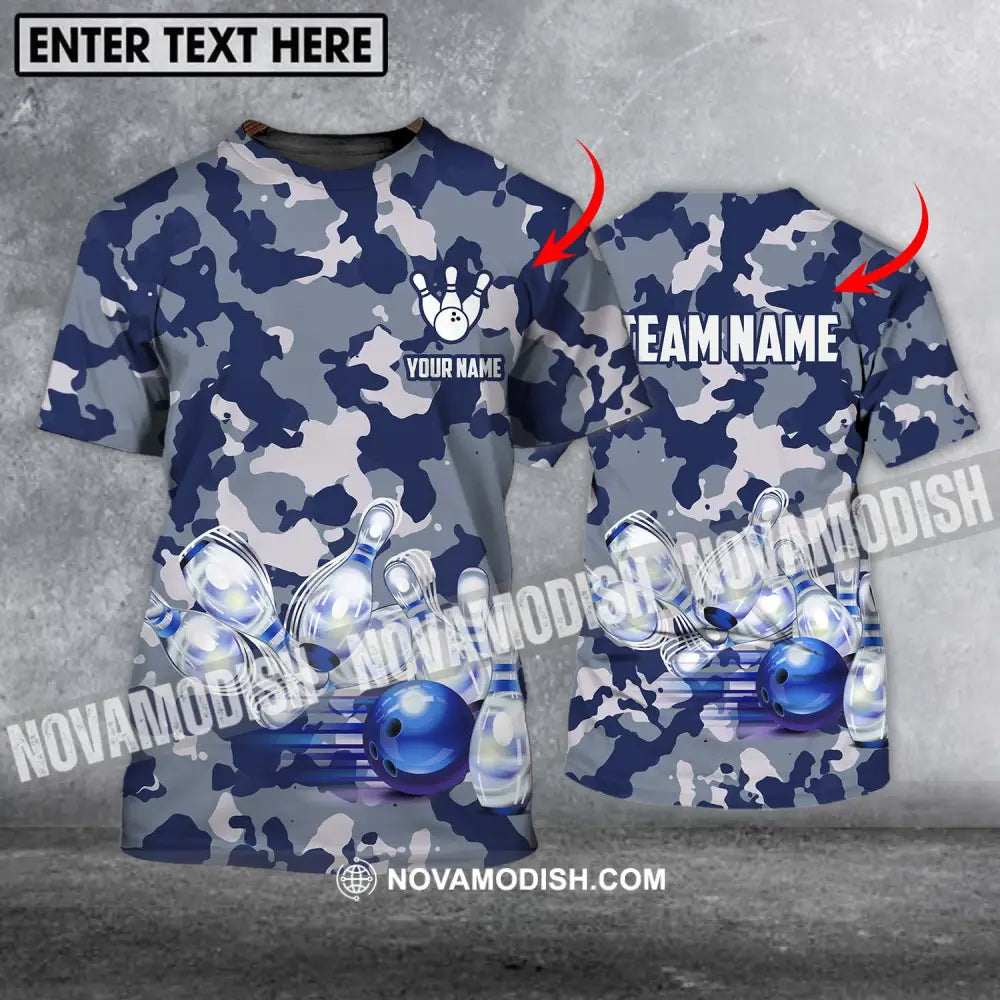 Unisex Shirt - Custom Name And Team Name Shirt Bowling Navy Pins Shirt T-shirt