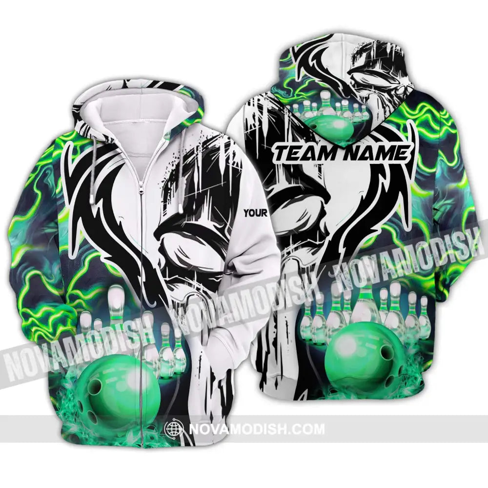 Unisex Shirt - Custom Name And Team Name Shirt Bowling Neon Line Color Shirt Zipper Hoodie / S T-shirt