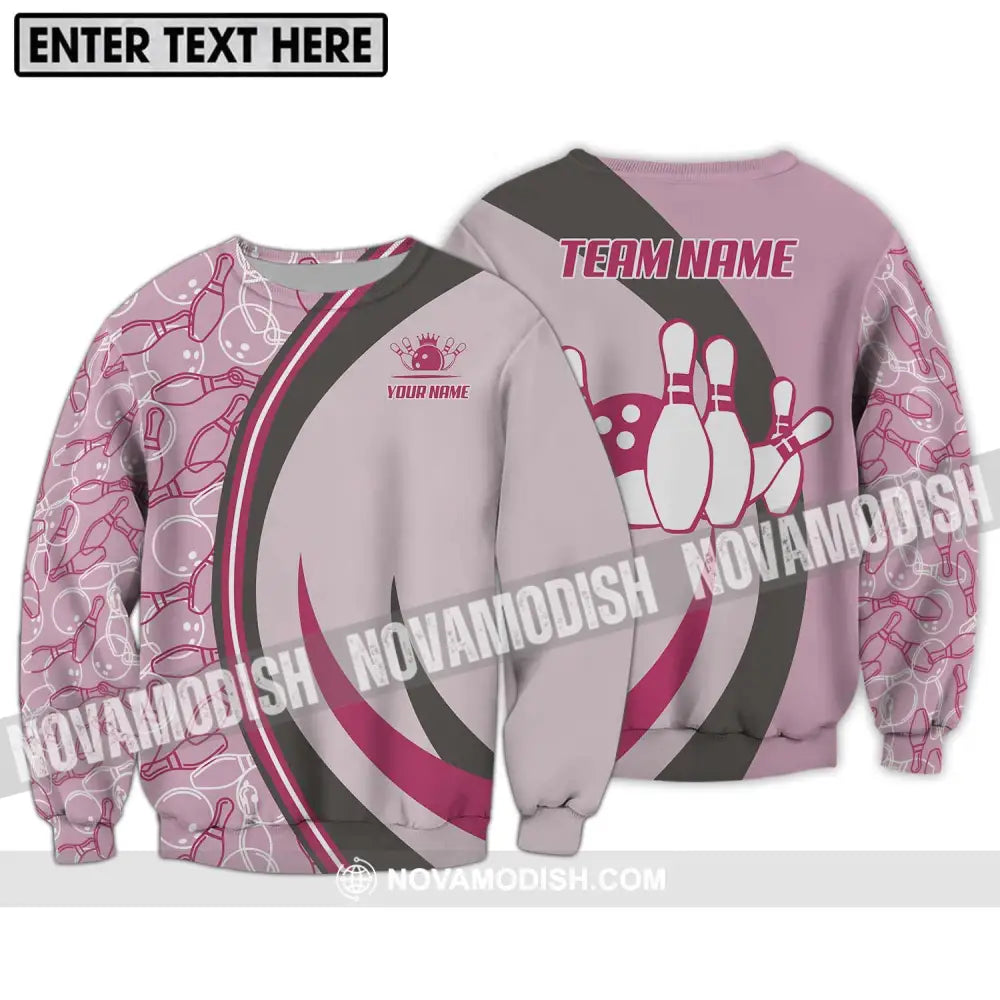 Unisex Shirt - Custom Name And Team Name Bowling Shirt Pink Bowling Long Sleeve / S T-shirt