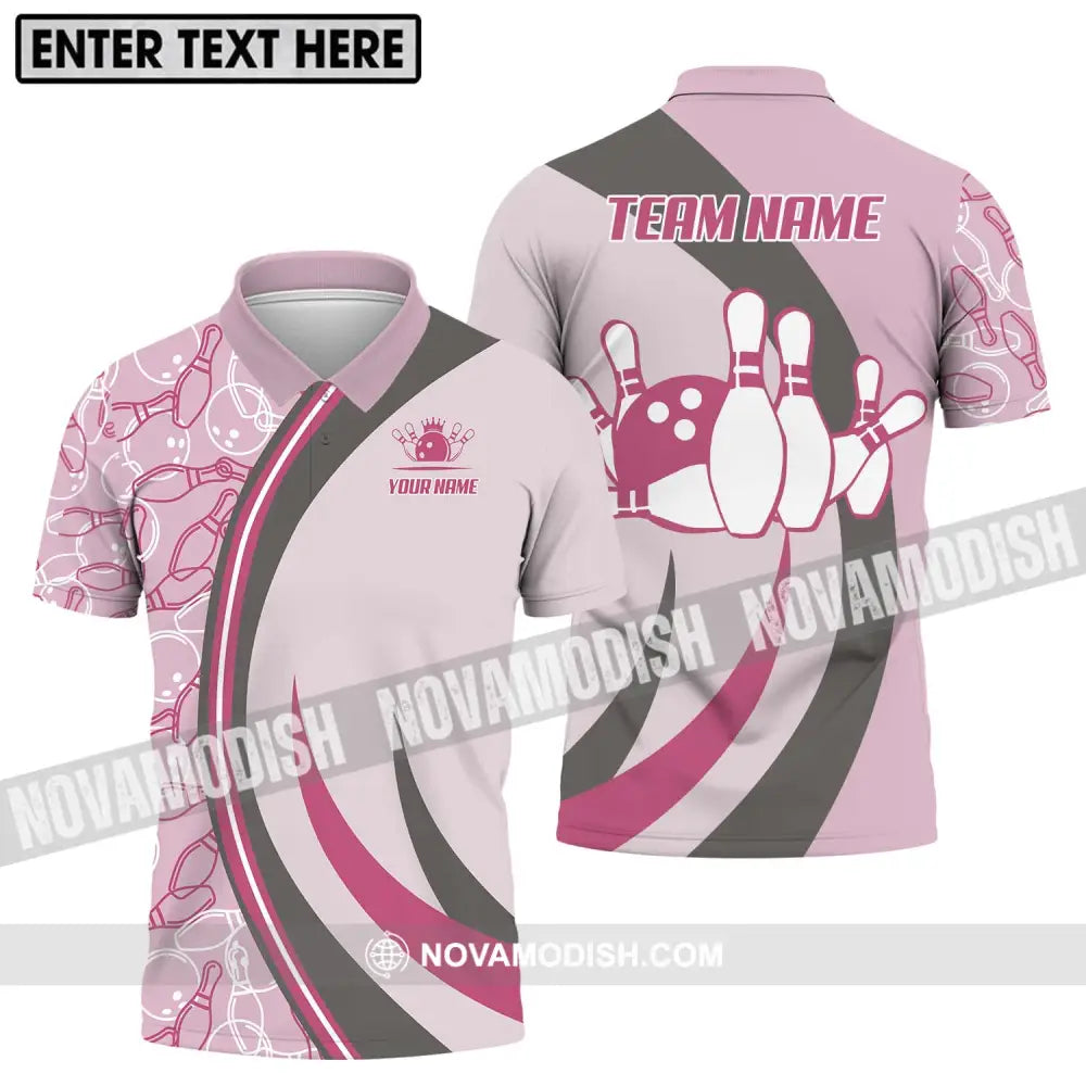 Unisex Shirt - Custom Name And Team Name Bowling Shirt Pink Bowling Polo Shirt / S T-shirt