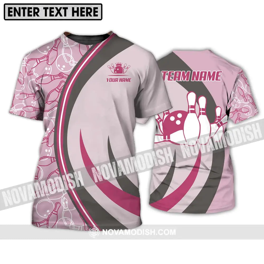 Unisex Shirt - Custom Name And Team Name Bowling Shirt Pink Bowling T-Shirt / S T-shirt