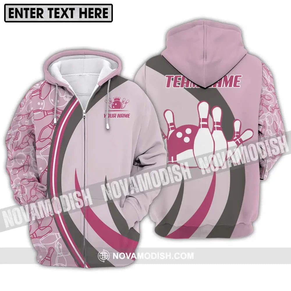 Unisex Shirt - Custom Name And Team Name Bowling Shirt Pink Bowling Zipper Hoodie / S T-shirt