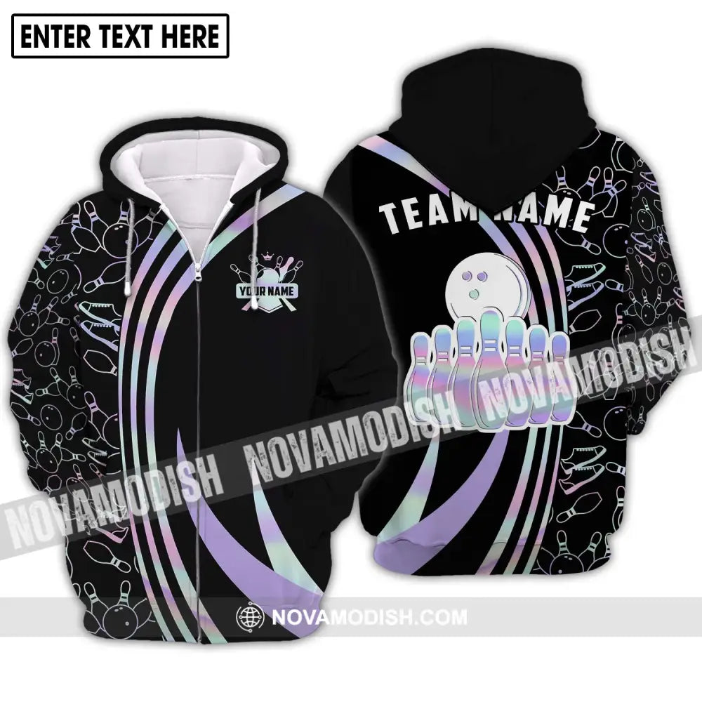 Unisex Shirt - Custom Name And Team Name Shirt - Bowling Player Gift - Bowling Shirt Zipper Hoodie / S T-shirt