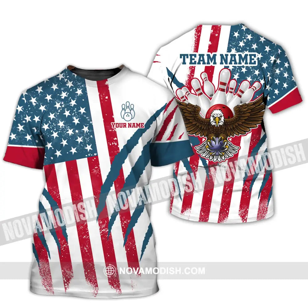 Unisex Shirt Custom Name And Team Bowling Polo America Flag T-Shirt Hoodie Long Sleeve / S