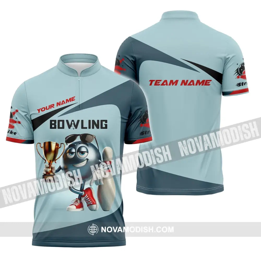 Unisex Shirt Custom Name And Team Bowling Polo Long Sleeve Love T-Shirt Zipper / S T-Shirt