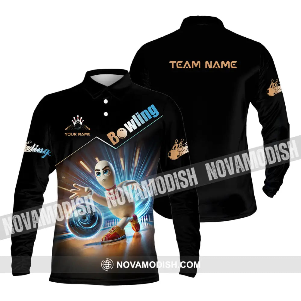 Unisex Shirt Custom Name And Team Bowling Polo Long Sleeve / S T-Shirt