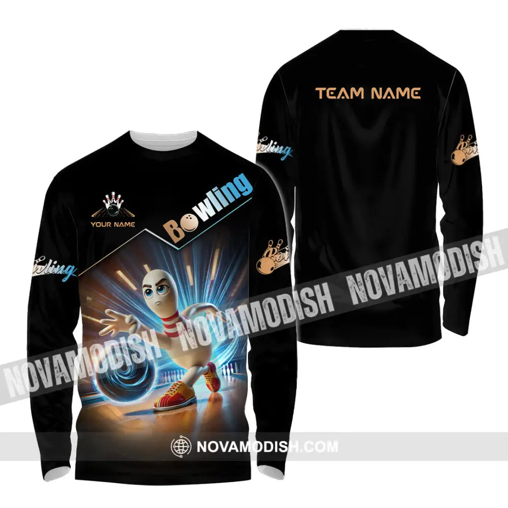 Unisex Shirt Custom Name And Team Bowling Polo Long Sleeve / S T-Shirt