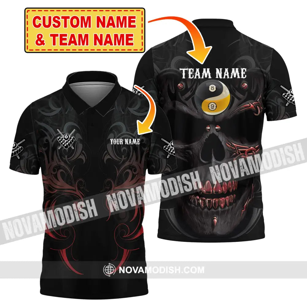 Unisex Shirt Custom Name And Team Bowling Polo Skull T-Shirt Hoodie Long Sleeve