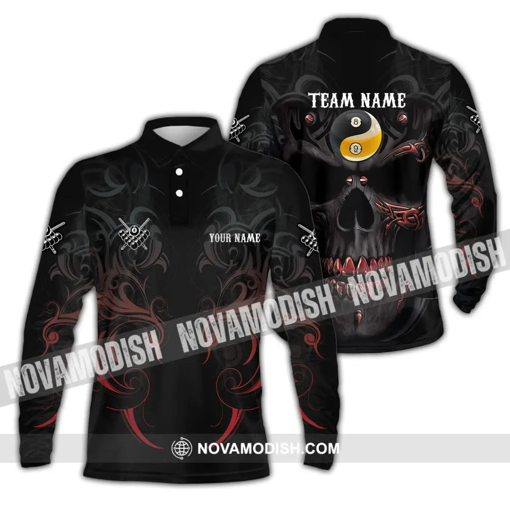 Unisex Shirt Custom Name And Team Bowling Polo Skull T-Shirt Hoodie Long Sleeve / S