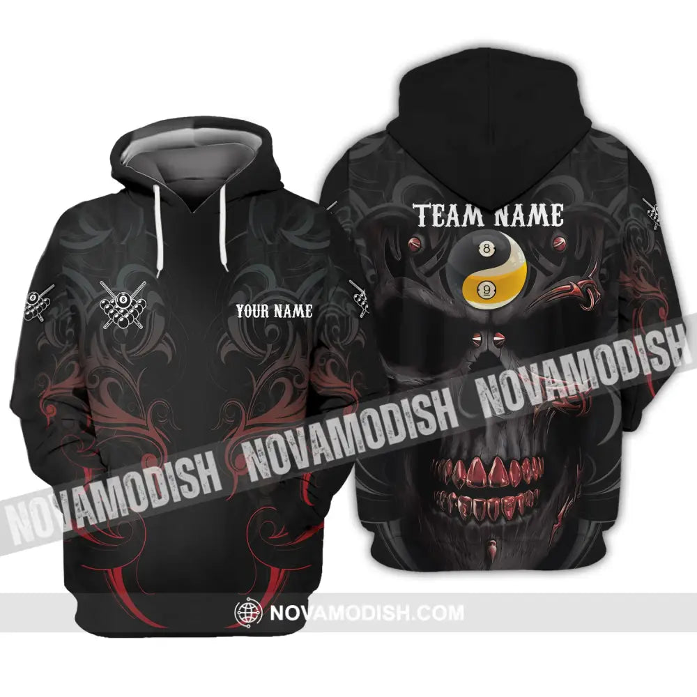 Unisex Shirt Custom Name And Team Bowling Polo Skull T-Shirt Hoodie Long Sleeve / S