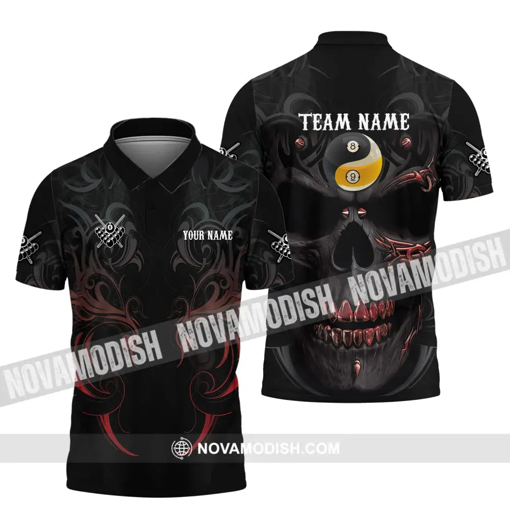 Unisex Shirt Custom Name And Team Bowling Polo Skull T-Shirt Hoodie Long Sleeve / S