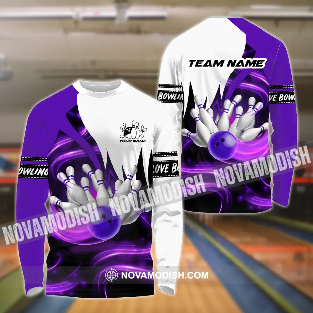 Unisex Shirt - Custom Name And Team Name Shirt Bowling Purple Motifs Long Sleeve Shirt / S T-shirt