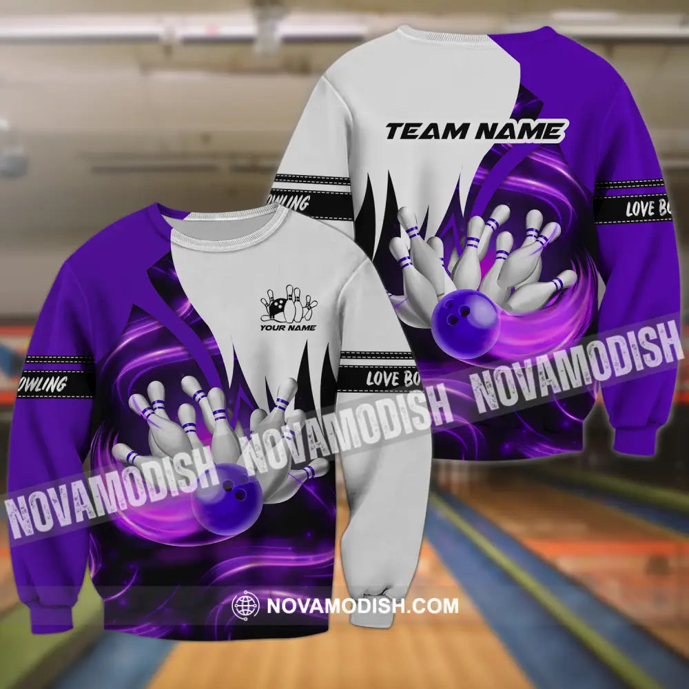 Unisex Shirt - Custom Name And Team Name Shirt Bowling Purple Motifs Long Sleeve / S T-shirt