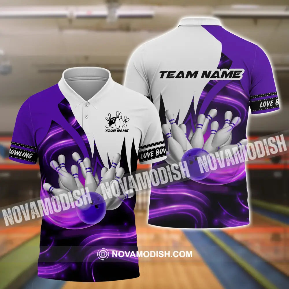Unisex Shirt - Custom Name And Team Name Shirt Bowling Purple Motifs Polo Shirt / S T-shirt