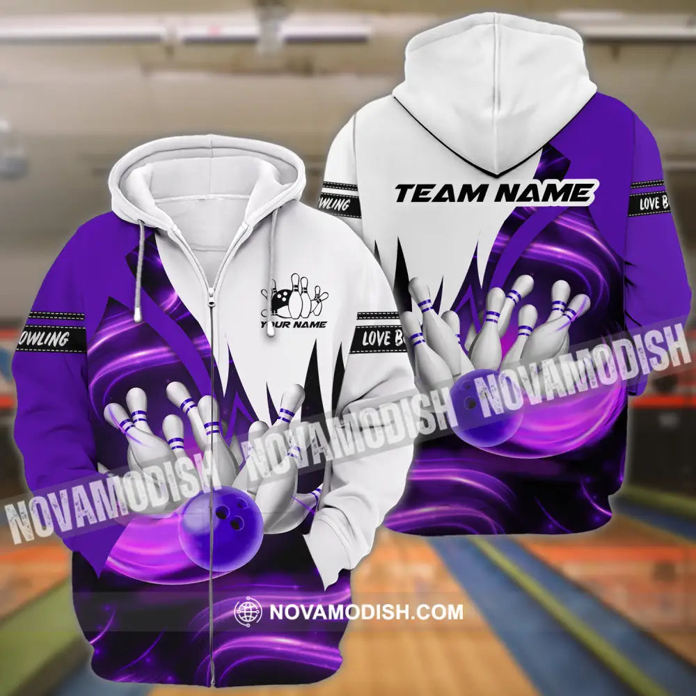 Unisex Shirt - Custom Name And Team Name Shirt Bowling Purple Motifs Zipper Hoodie / S T-shirt