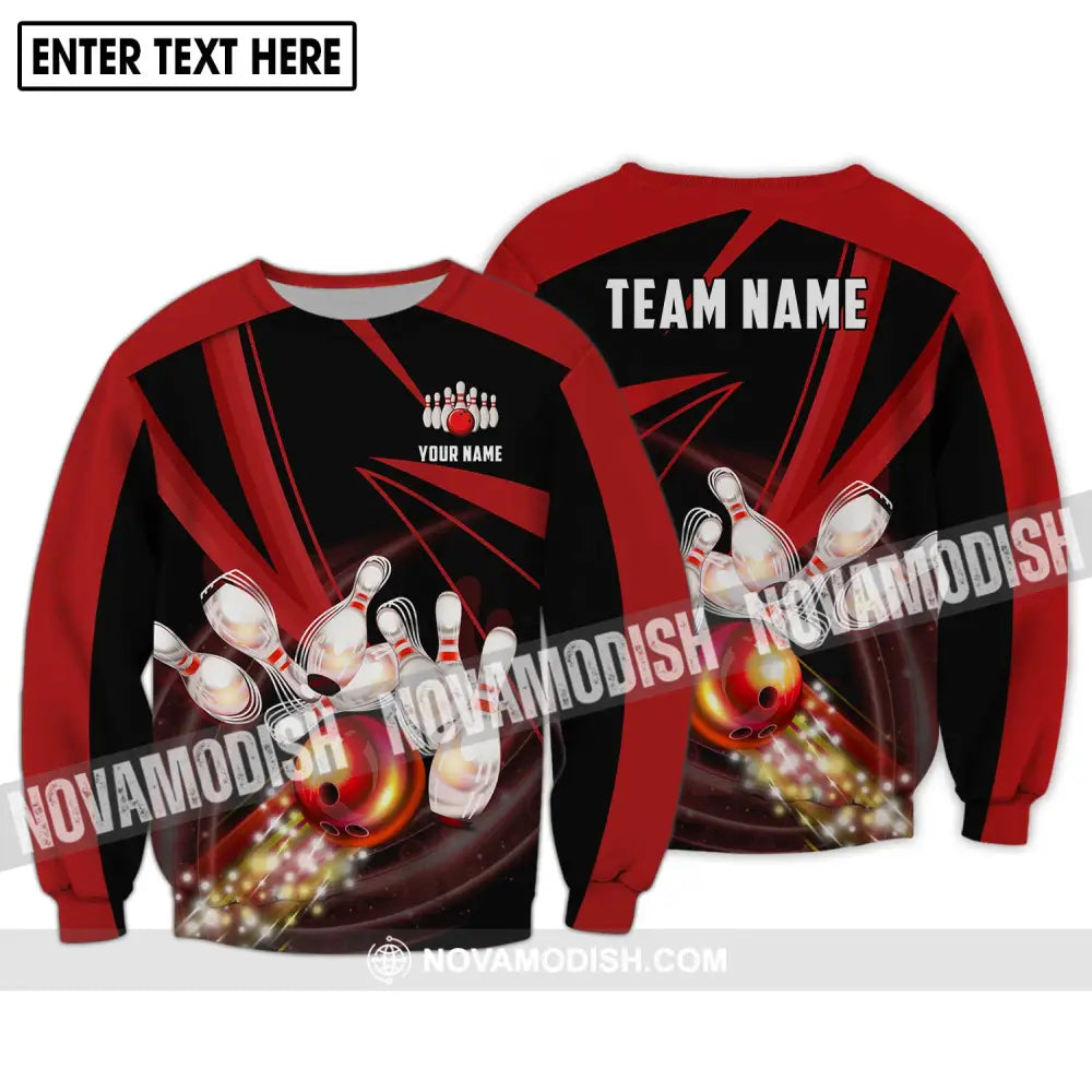 Unisex Shirt - Custom Name And Team Name Shirt Bowling Red Line Shirt Long Sleeve / S T-shirt