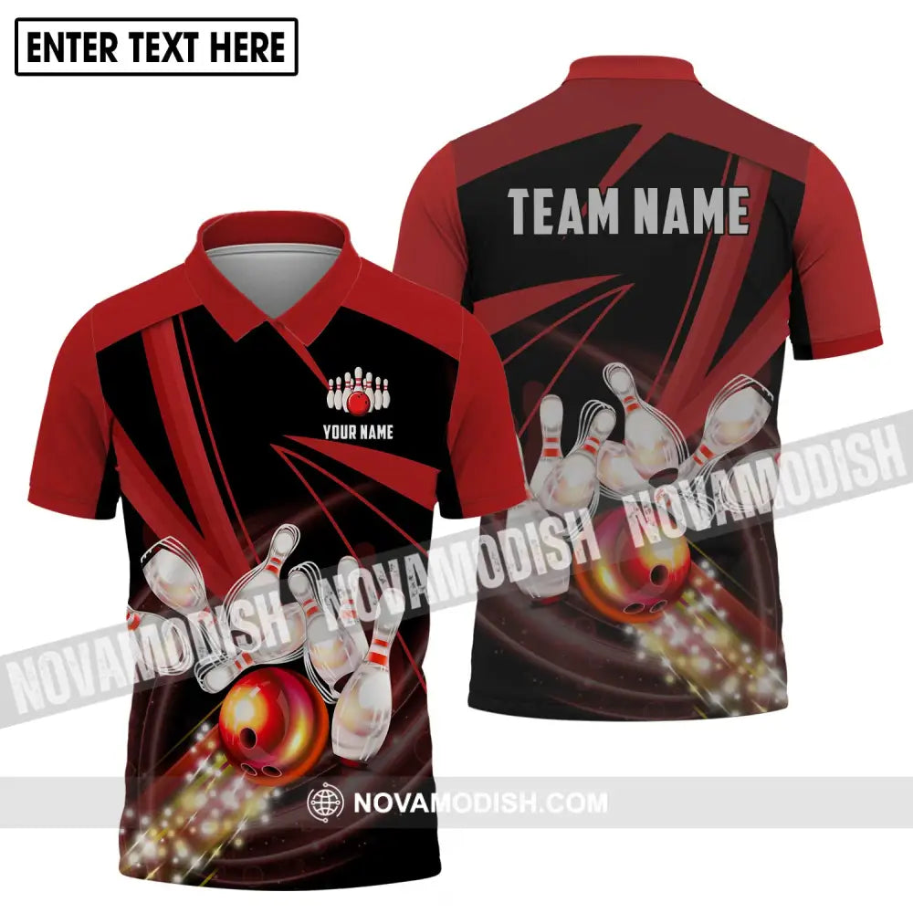 Unisex Shirt - Custom Name And Team Name Shirt Bowling Red Line Shirt Polo Shirt / S T-shirt