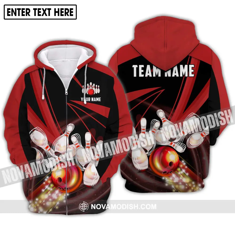 Unisex Shirt - Custom Name And Team Name Shirt Bowling Red Line Shirt Zipper Hoodie / S T-shirt
