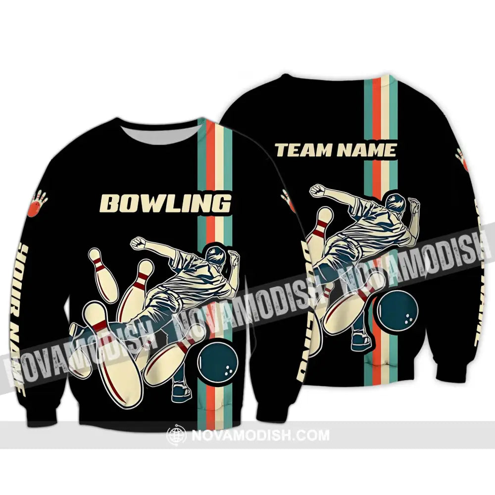 Unisex Shirt - Custom Name And Team Name Bowling Shirt Retro Color Long Sleeve / S T-shirt