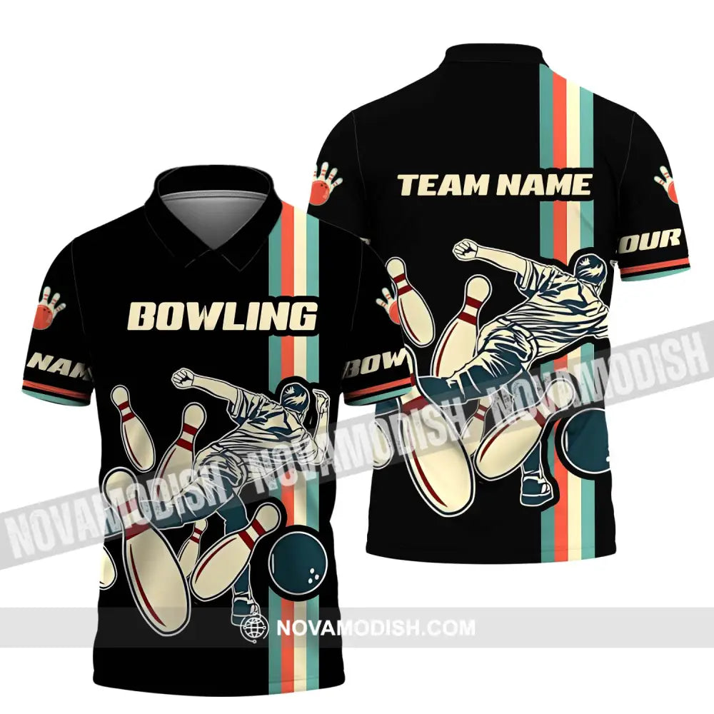 Unisex Shirt - Custom Name And Team Name Bowling Shirt Retro Color Polo Shirt / S T-shirt