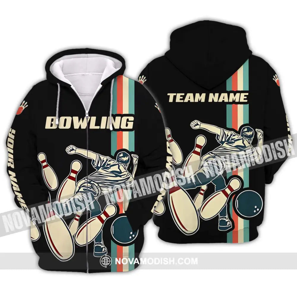 Unisex Shirt - Custom Name And Team Name Bowling Shirt Retro Color Zipper Hoodie / S T-shirt