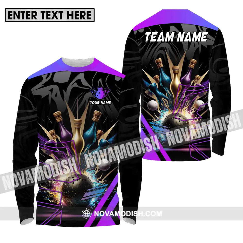 Unisex Shirt - Custom Name And Team Name Bowling Shirt Skinny Pins Long Sleeve Shirt / S T-shirt