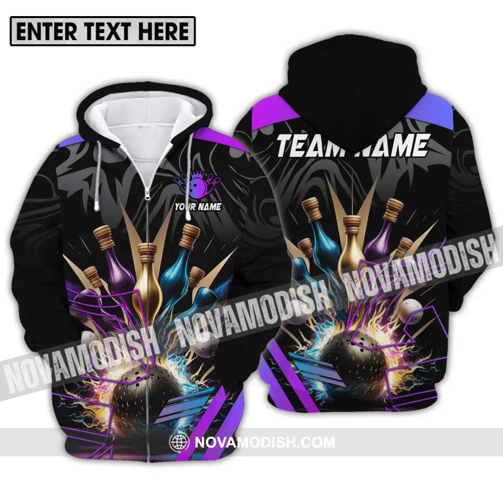 Unisex Shirt - Custom Name And Team Name Bowling Shirt Skinny Pins Zipper Hoodie / S T-shirt