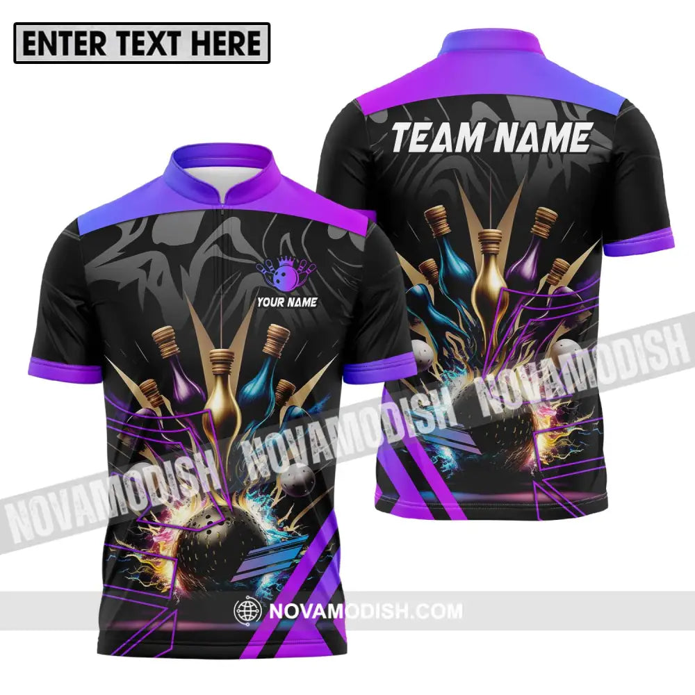 Unisex Shirt - Custom Name And Team Name Bowling Shirt Skinny Pins Zipper Polo Shirt / S T-shirt