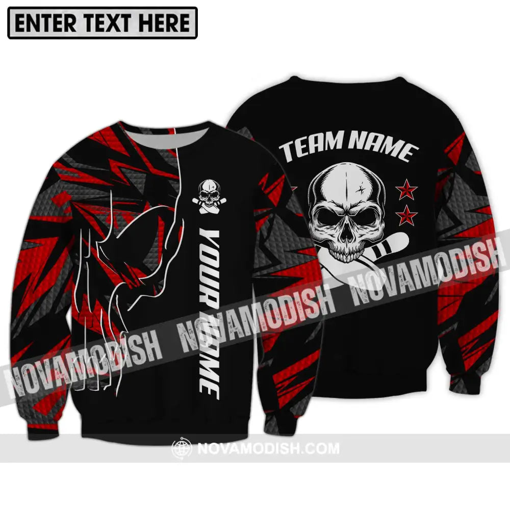 Unisex Shirt - Custom Name And Team Name Bowling Shirt Skull And Pins Long Sleeve / S T-shirt