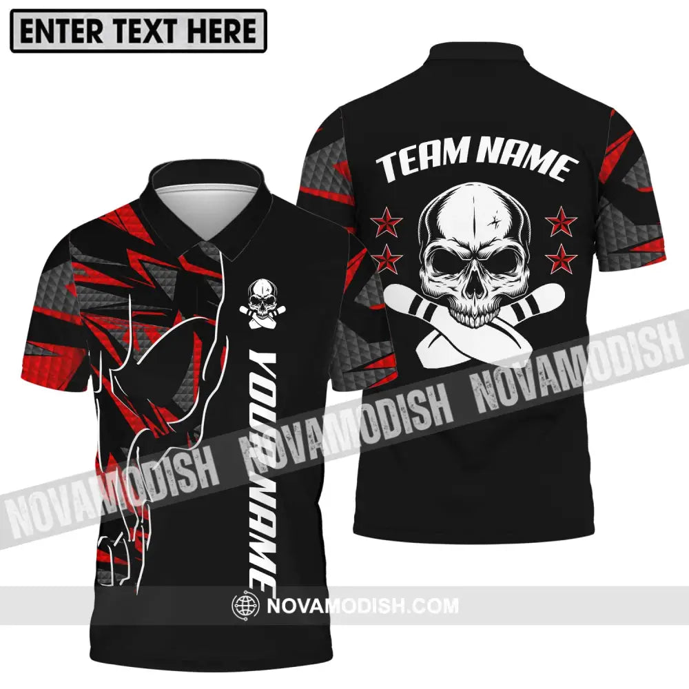Unisex Shirt - Custom Name And Team Name Bowling Shirt Skull And Pins Polo Shirt / S T-shirt