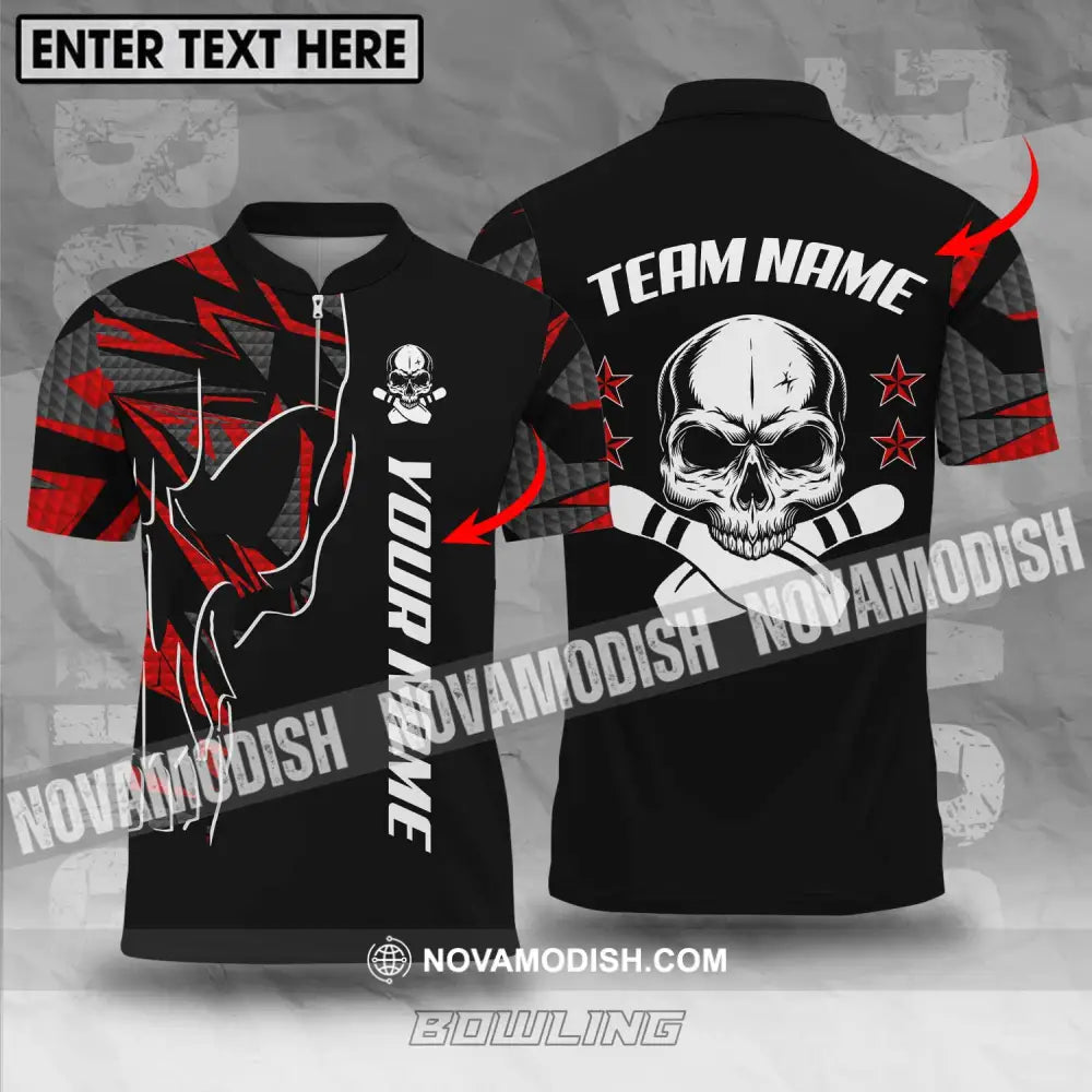 Unisex Shirt - Custom Name And Team Name Bowling Shirt Skull And Pins T-shirt