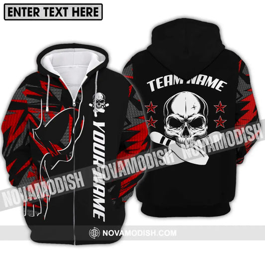 Unisex Shirt - Custom Name And Team Name Bowling Shirt Skull And Pins Zipper Hoodie / S T-shirt