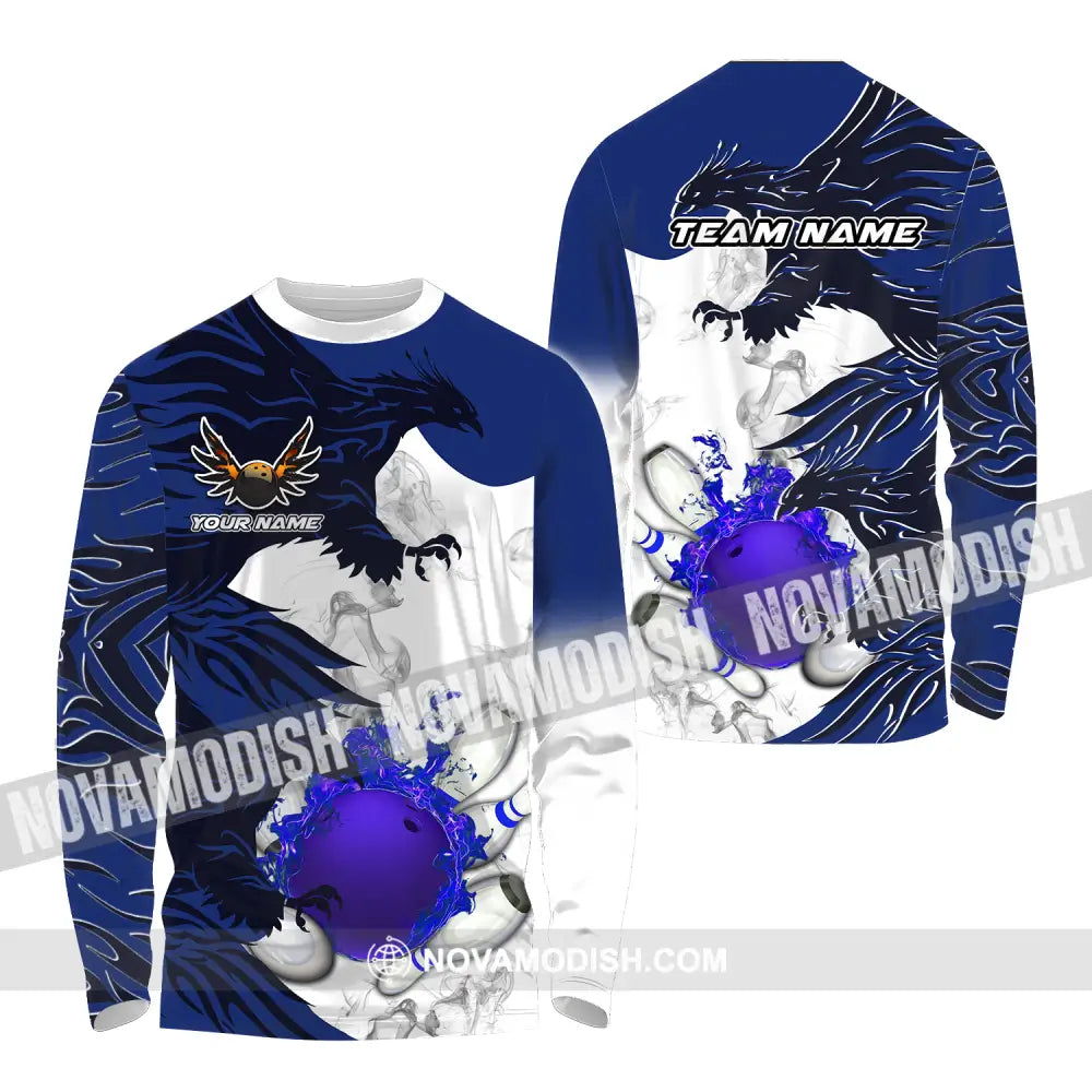 Unisex Shirt - Custom Name And Team Name Bowling Sport Shirt Blue Ball Fly Dragon Long Sleeve Shirt / S T-shirt