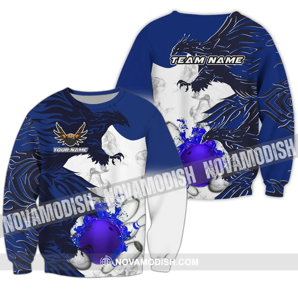 Unisex Shirt - Custom Name And Team Name Bowling Sport Shirt Blue Ball Fly Dragon Long Sleeve / S T-shirt