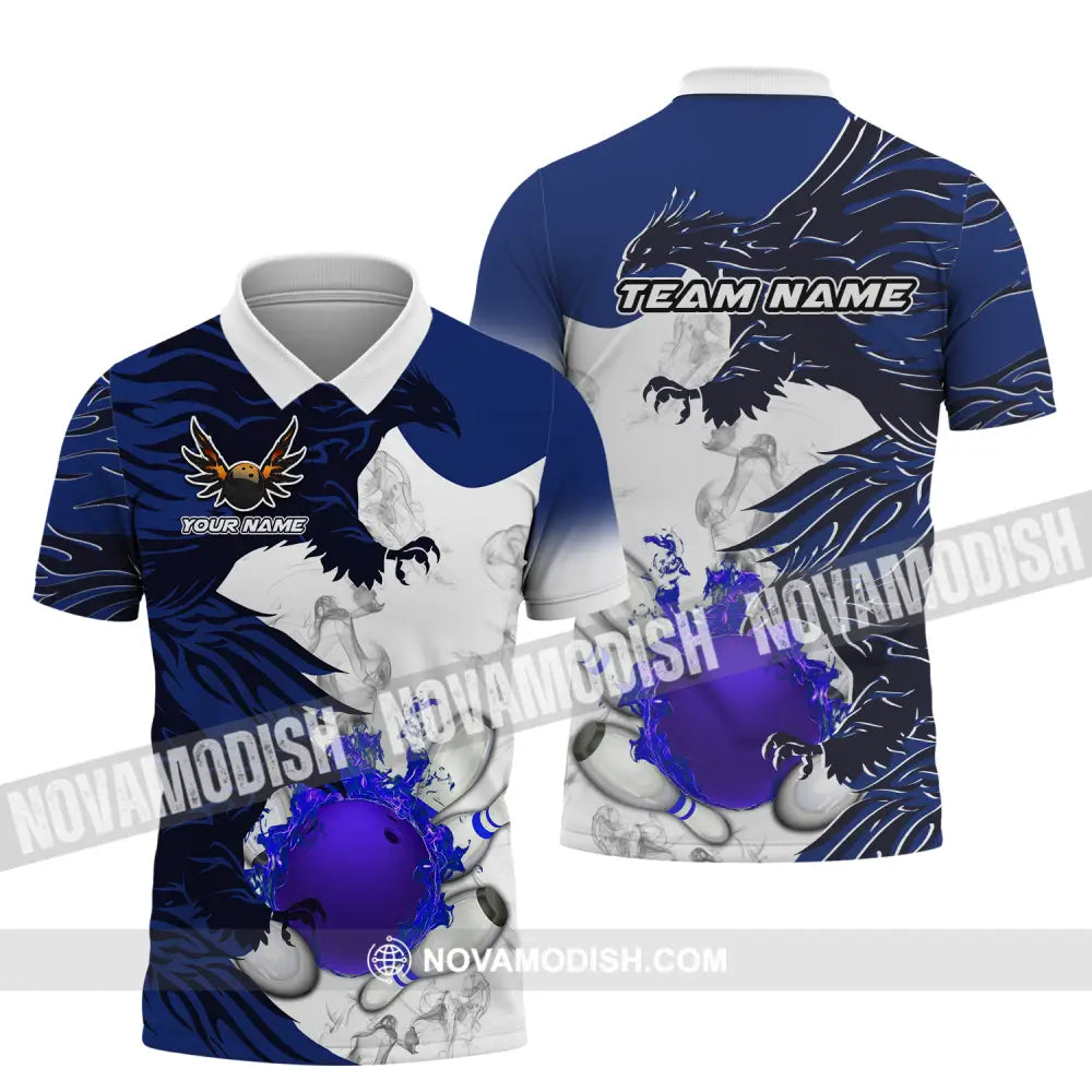 Unisex Shirt - Custom Name And Team Name Bowling Sport Shirt Blue Ball Fly Dragon Polo Shirt / S T-shirt