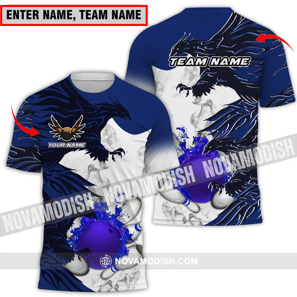 Unisex Shirt - Custom Name And Team Name Bowling Sport Shirt Blue Ball Fly Dragon T-shirt