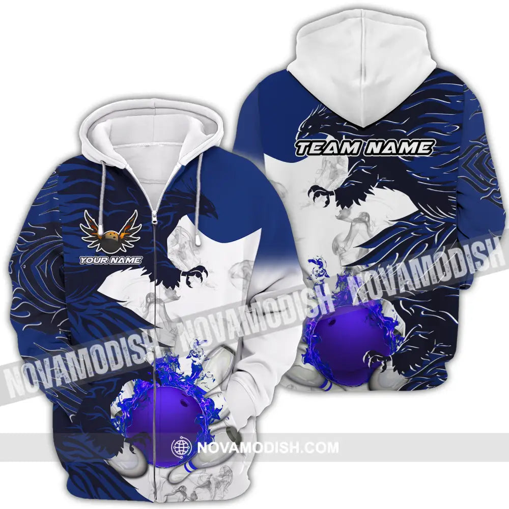 Unisex Shirt - Custom Name And Team Name Bowling Sport Shirt Blue Ball Fly Dragon Zipper Hoodie / S T-shirt