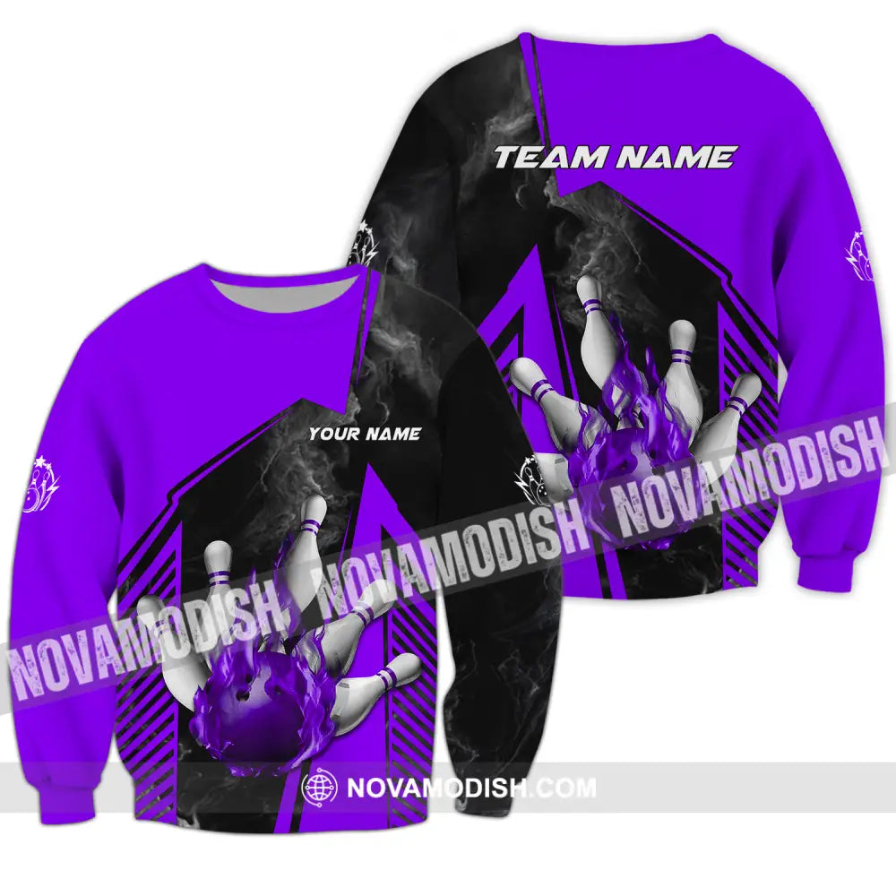 Unisex Shirt - Custom Name And Team Name Bowling Sport Shirt Purple Ball Long Sleeve / S T-shirt