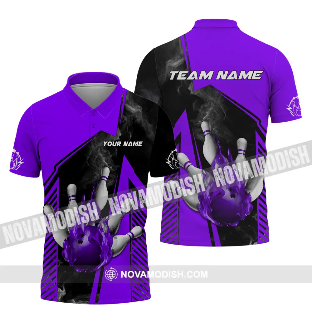 Unisex Shirt - Custom Name And Team Name Bowling Sport Shirt Purple Ball Polo Shirt / S T-shirt